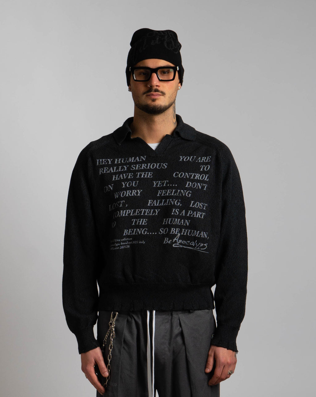 Mal d’être “Résurgence” — Maglione Finezza 7 con Polo Collar Ossidiana