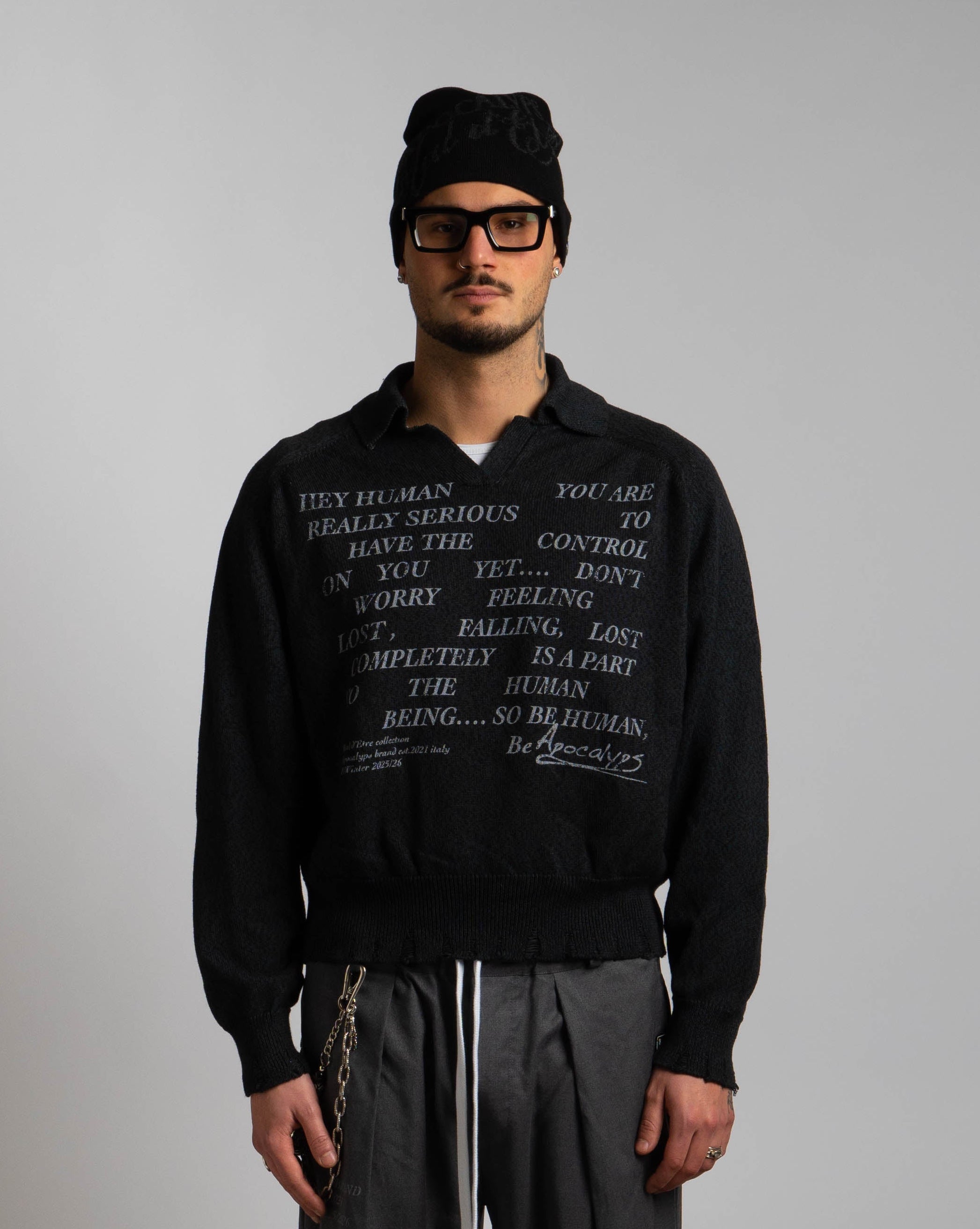 Mal d’être “Résurgence” — Maglione Finezza 7 con Polo Collar Ossidiana