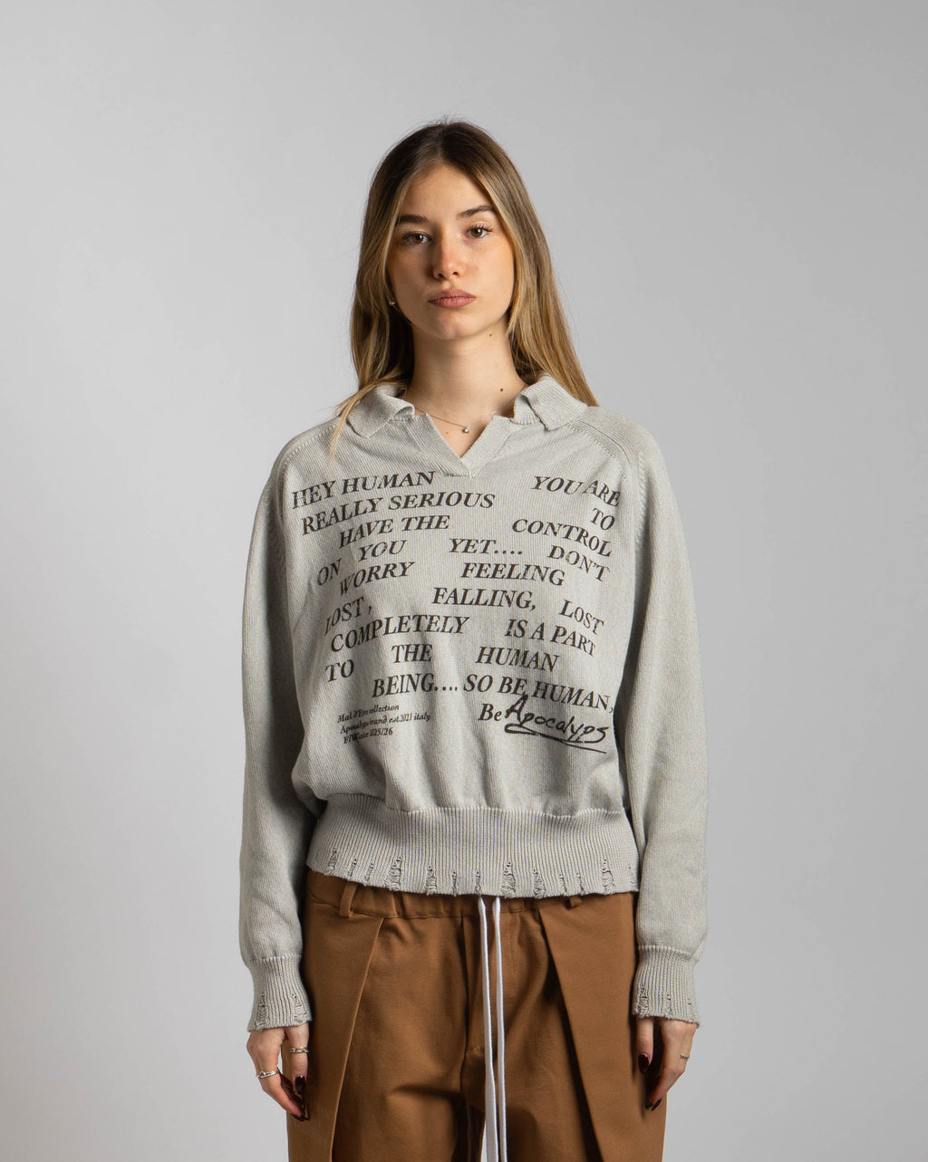 Mal d’être “Déclin” — Maglione Finezza 7 con Polo Collar Black Print
