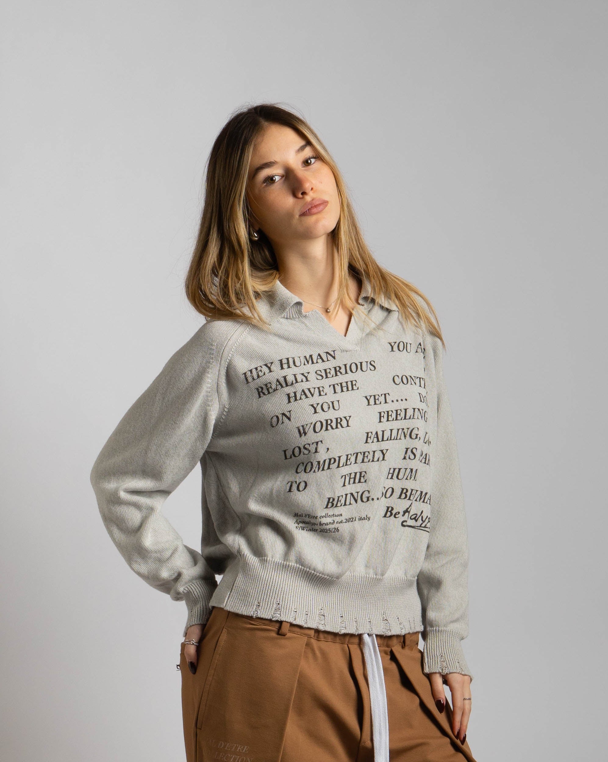 Mal d’être “Déclin” — Maglione Finezza 7 con Polo Collar Black Print
