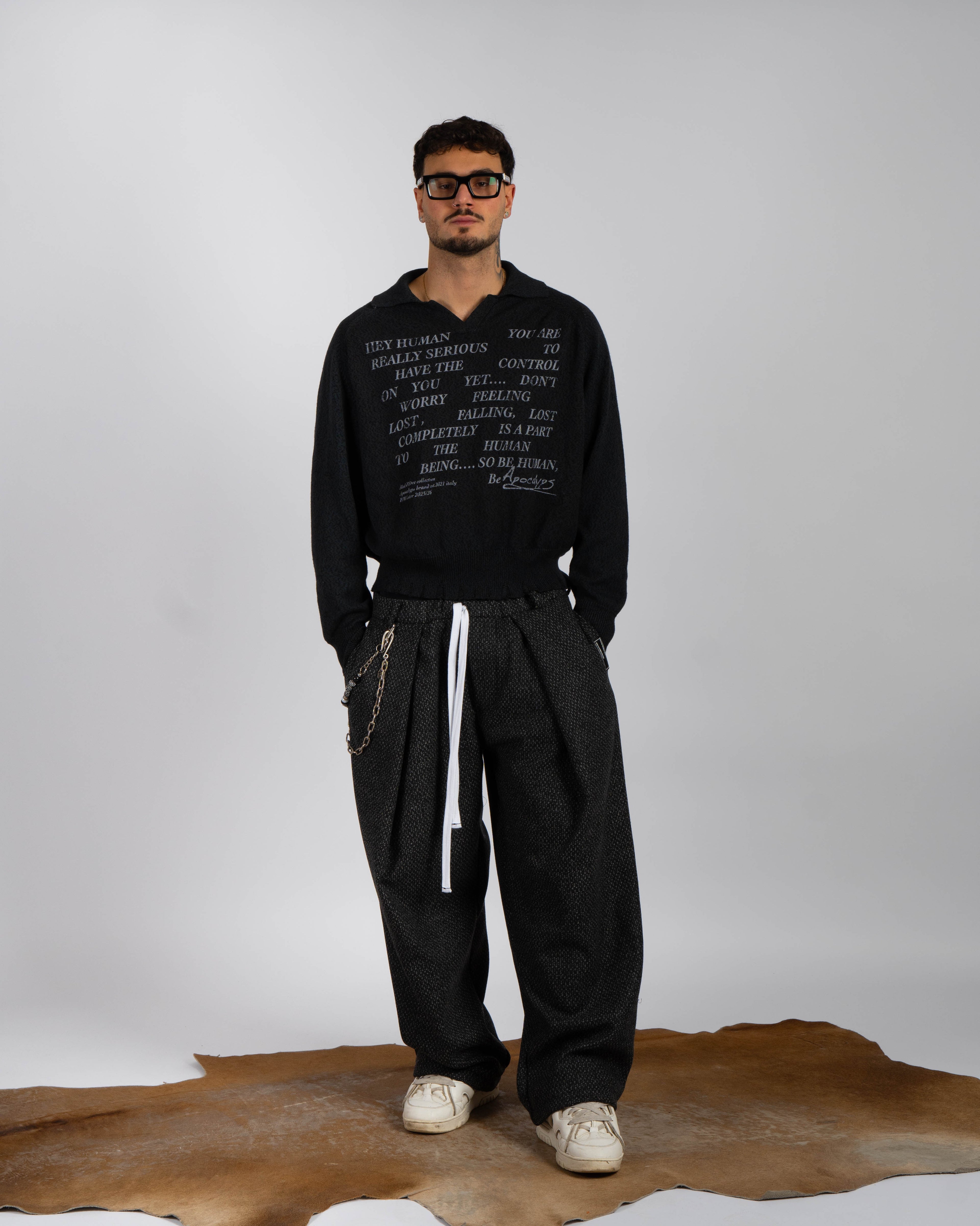 Mal d’être “Fardeau” — Pantaloni Sartoriali intarsio misto Cotone e Lana
