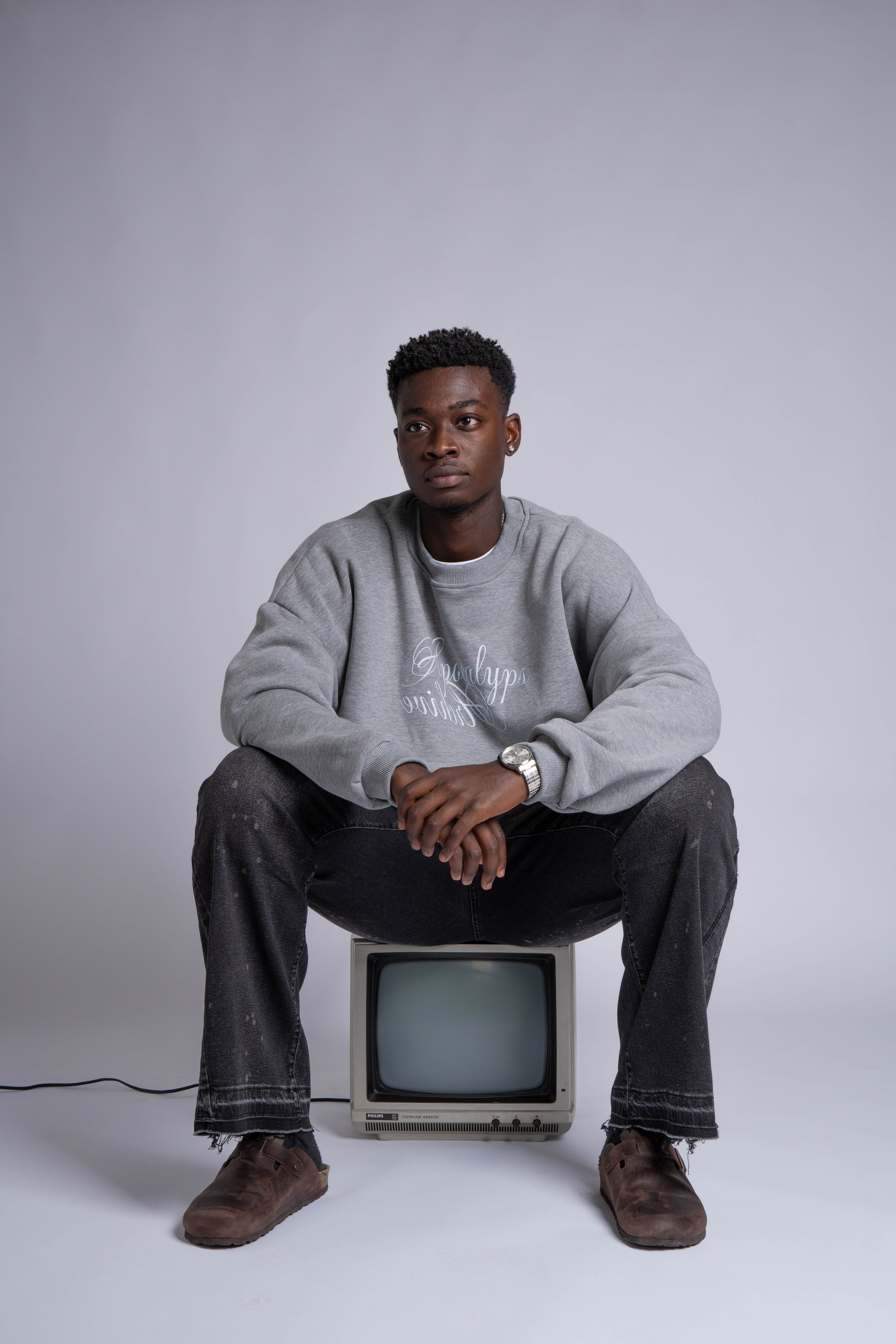 Apocalyps Archive Signature Crewneck – Grey Mélange | Boxy Fit Made in Italy