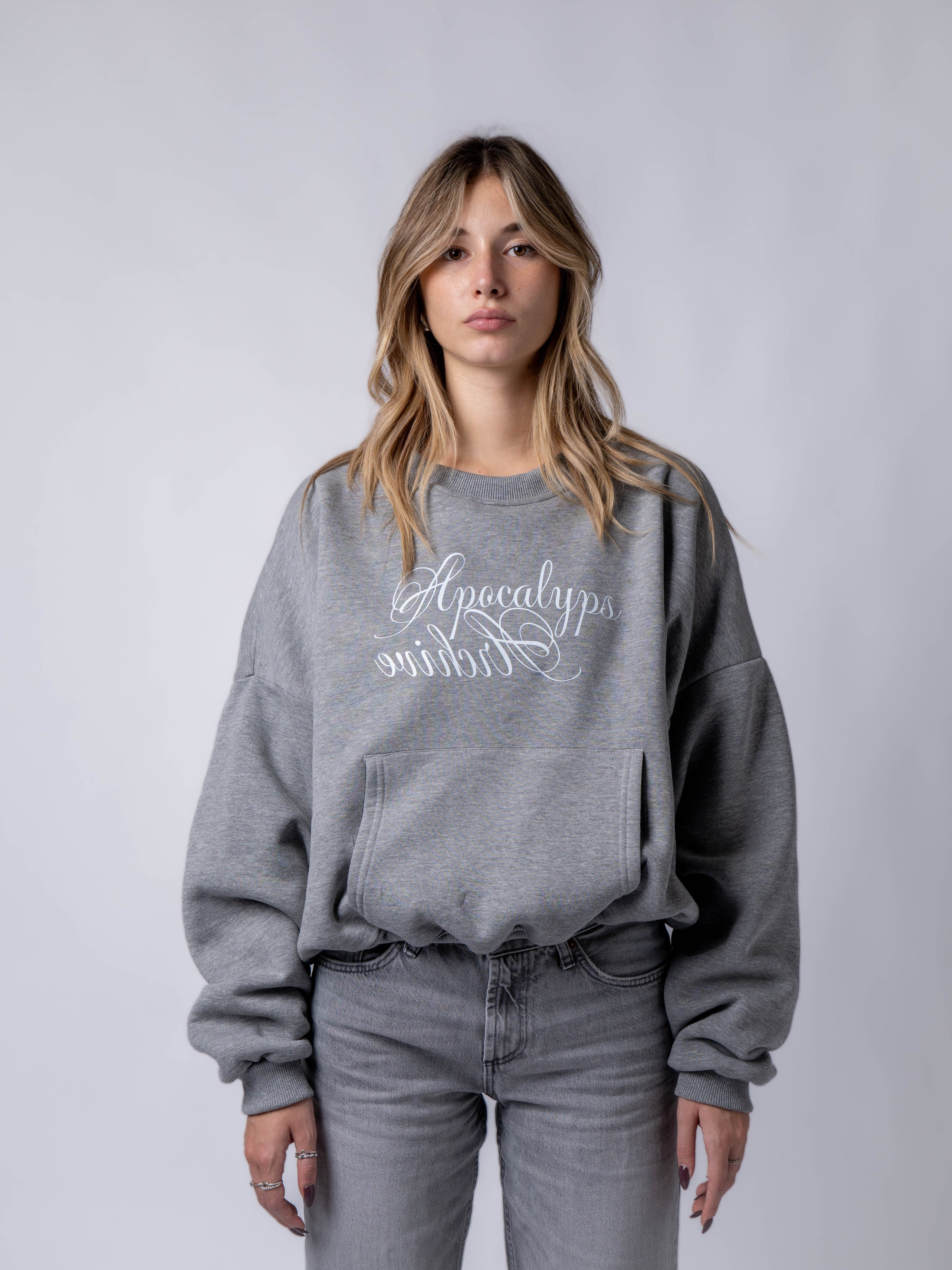 Apocalyps Archive Signature Crewneck – Grey Mélange | Boxy Fit Made in Italy