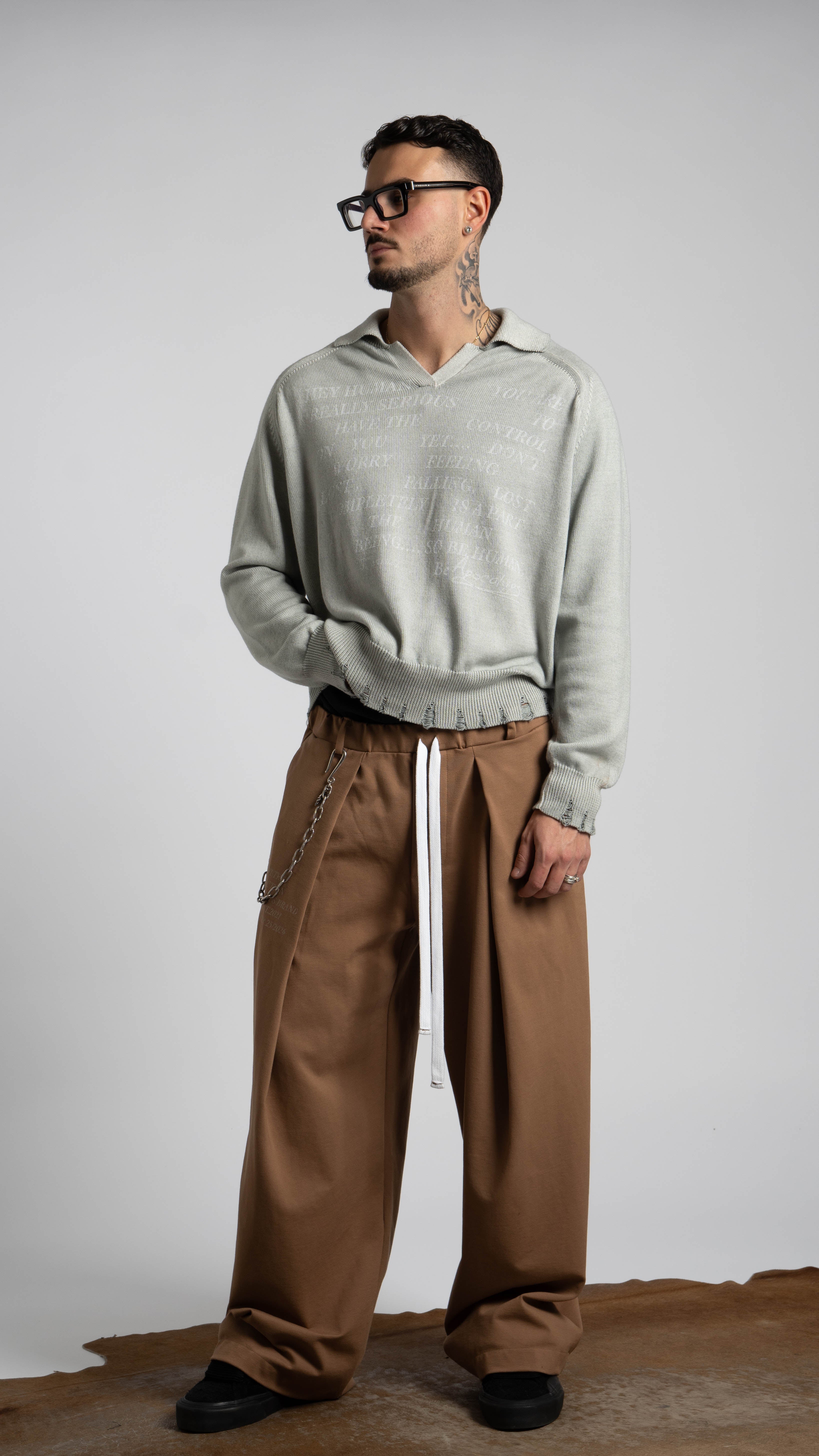 Mal d’être “Fardeau” — Pantaloni Sartoriali in 100% Cotone Punto Milano