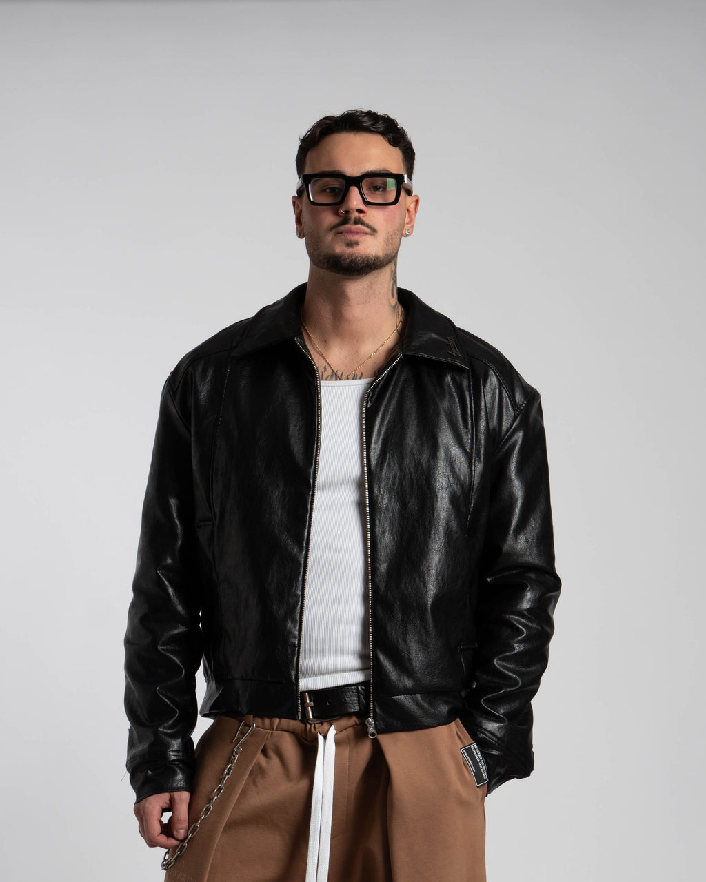 Mal d’être “Inquiétude” — Harrington Jacket in Pelle Martellata Nera