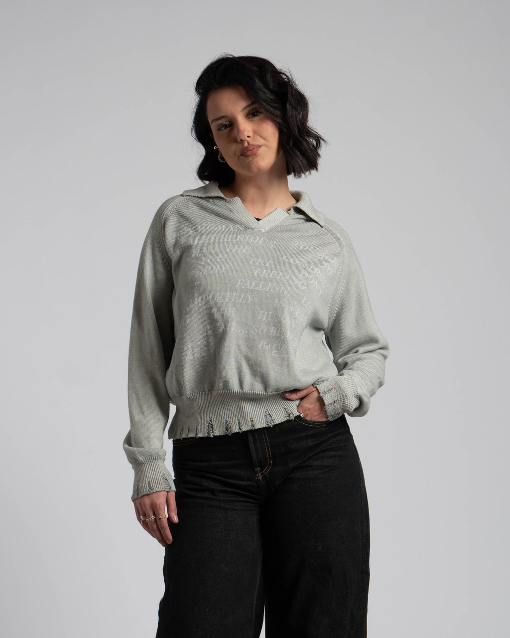 Mal d’être “Reminiscence” — Maglione Finezza 7 con Polo Collar Grigio Perla