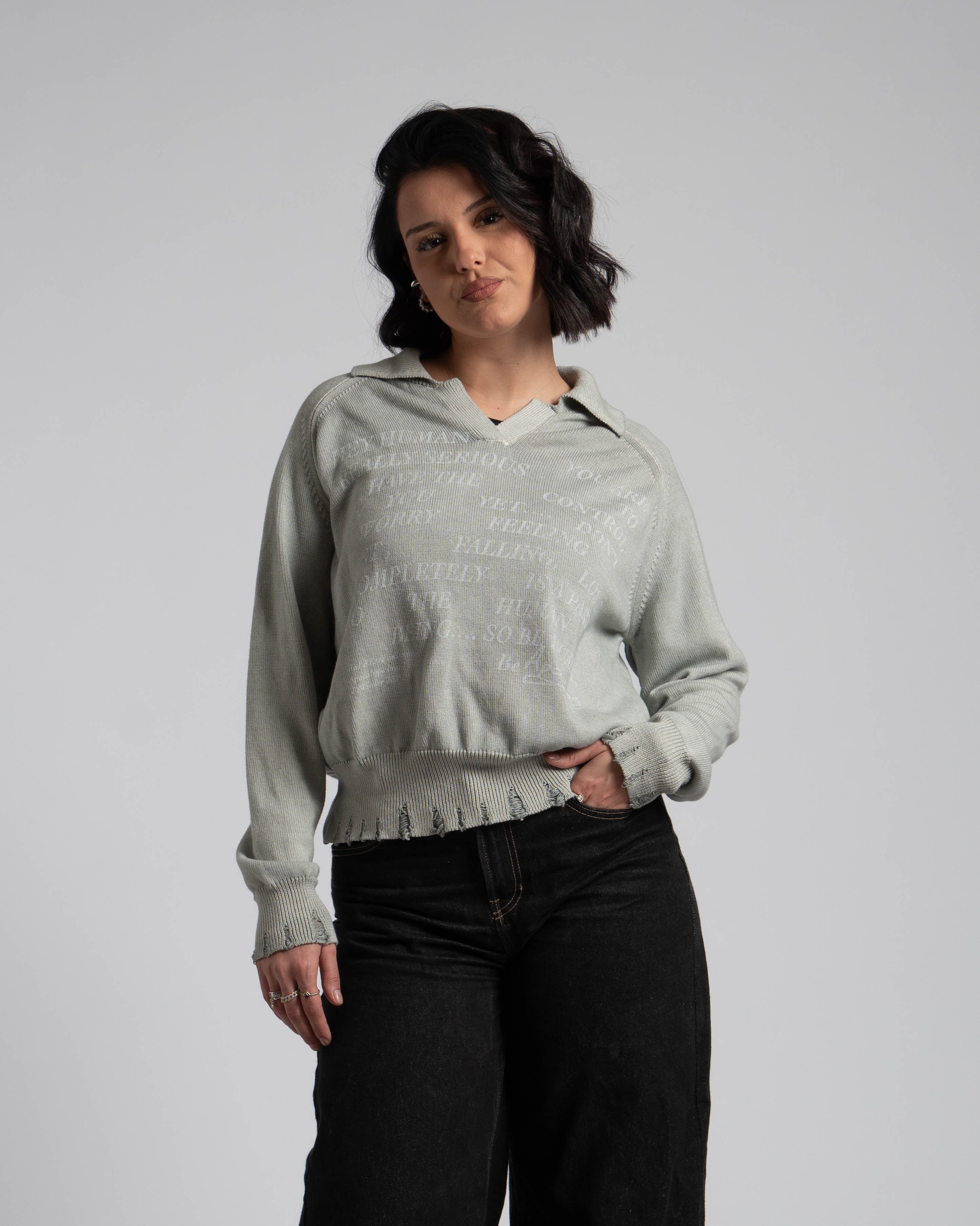 Mal d’être “Reminiscence” — Maglione Finezza 7 con Polo Collar Grigio Perla