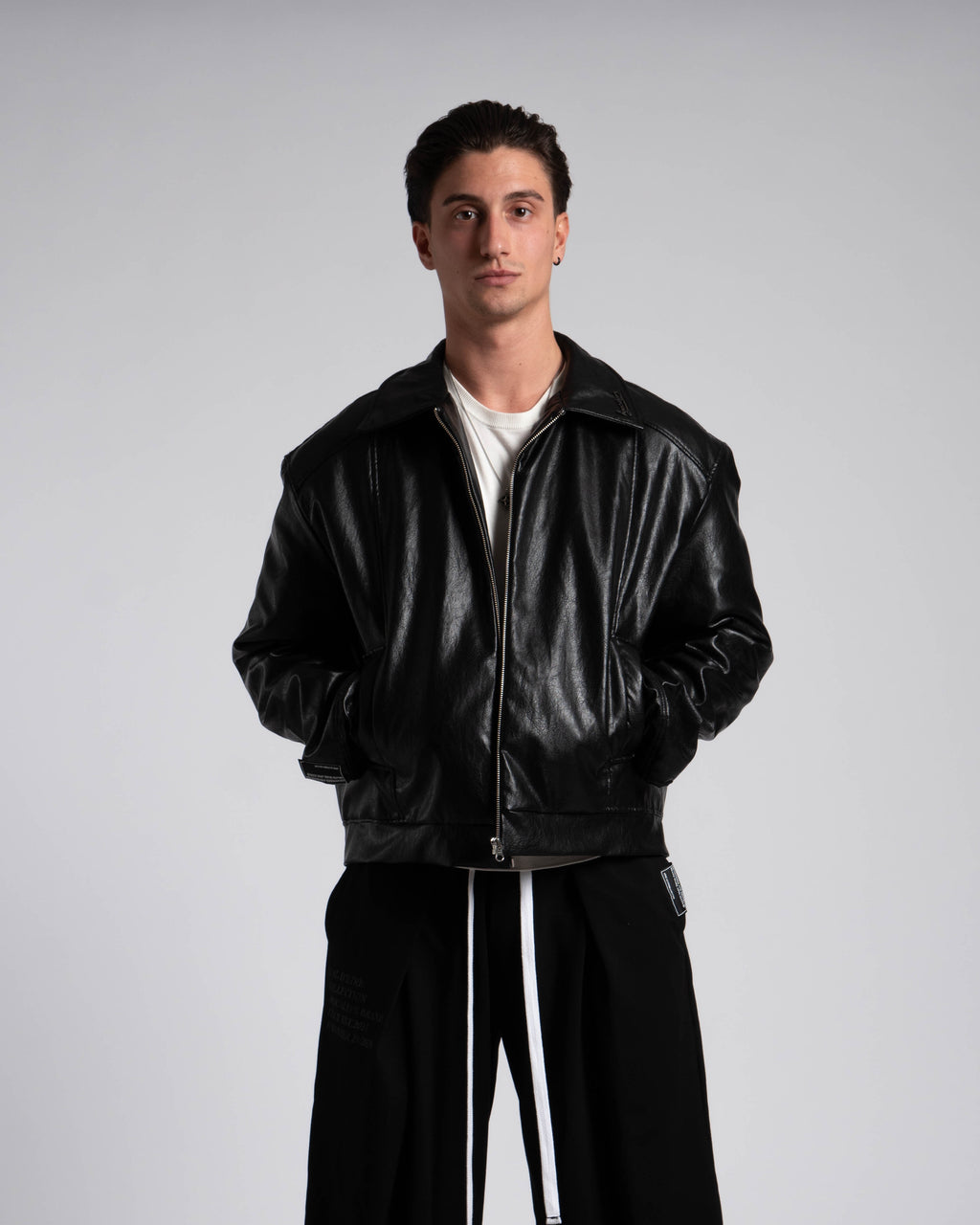 Mal d’être “Inquiétude” — Harrington Jacket in Pelle Martellata Nera