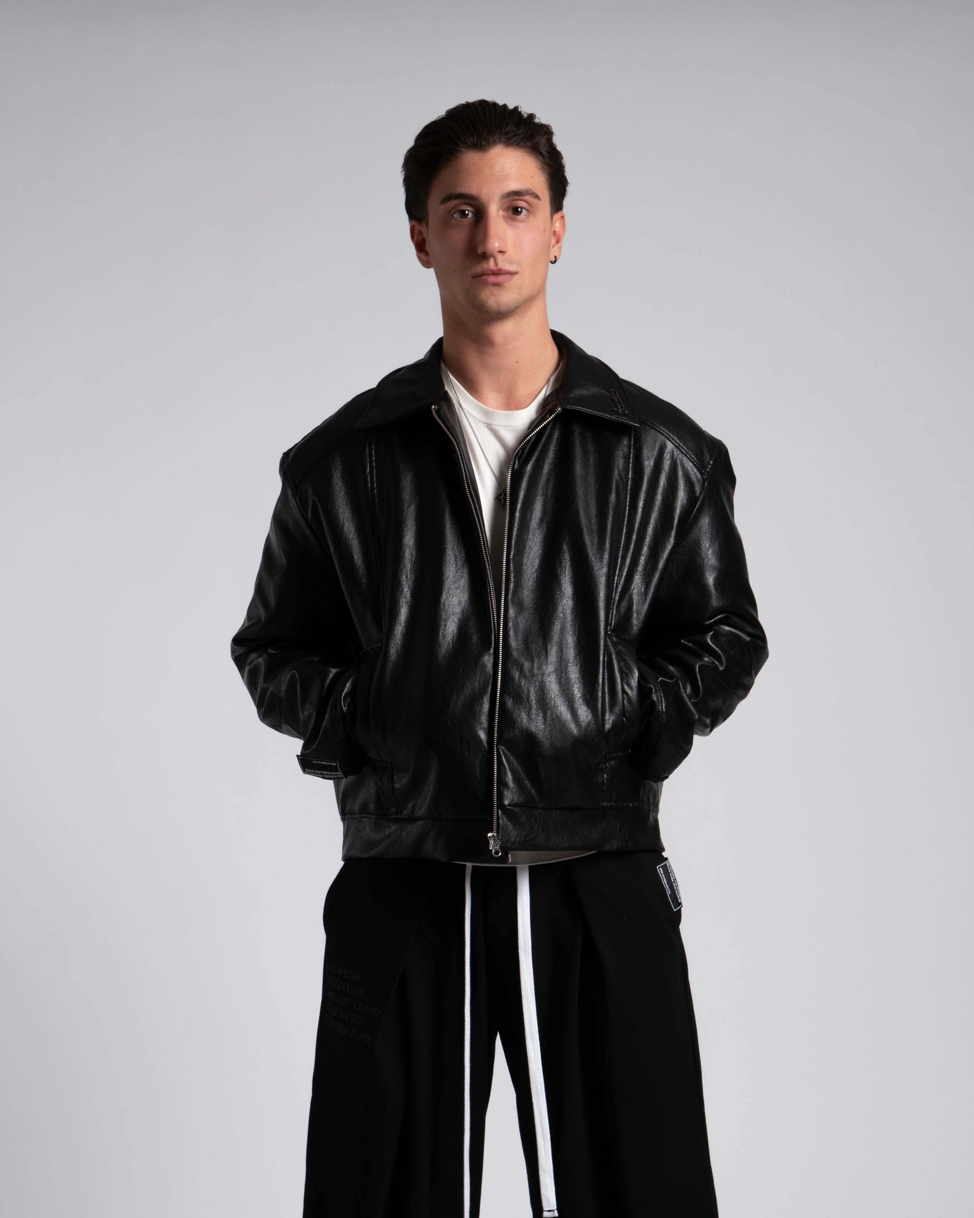 Mal d’être “Inquiétude” — Harrington Jacket in Pelle Martellata Nera