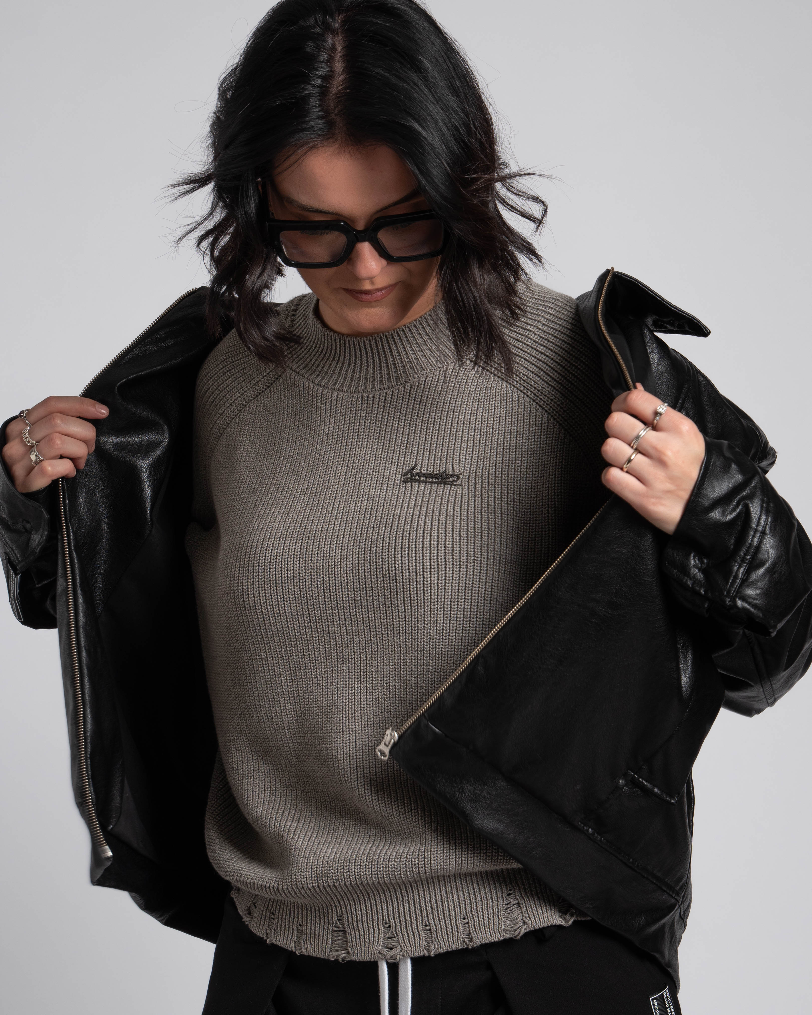 Mal d’être “Inquiétude” — Harrington Jacket in Pelle Martellata Nera