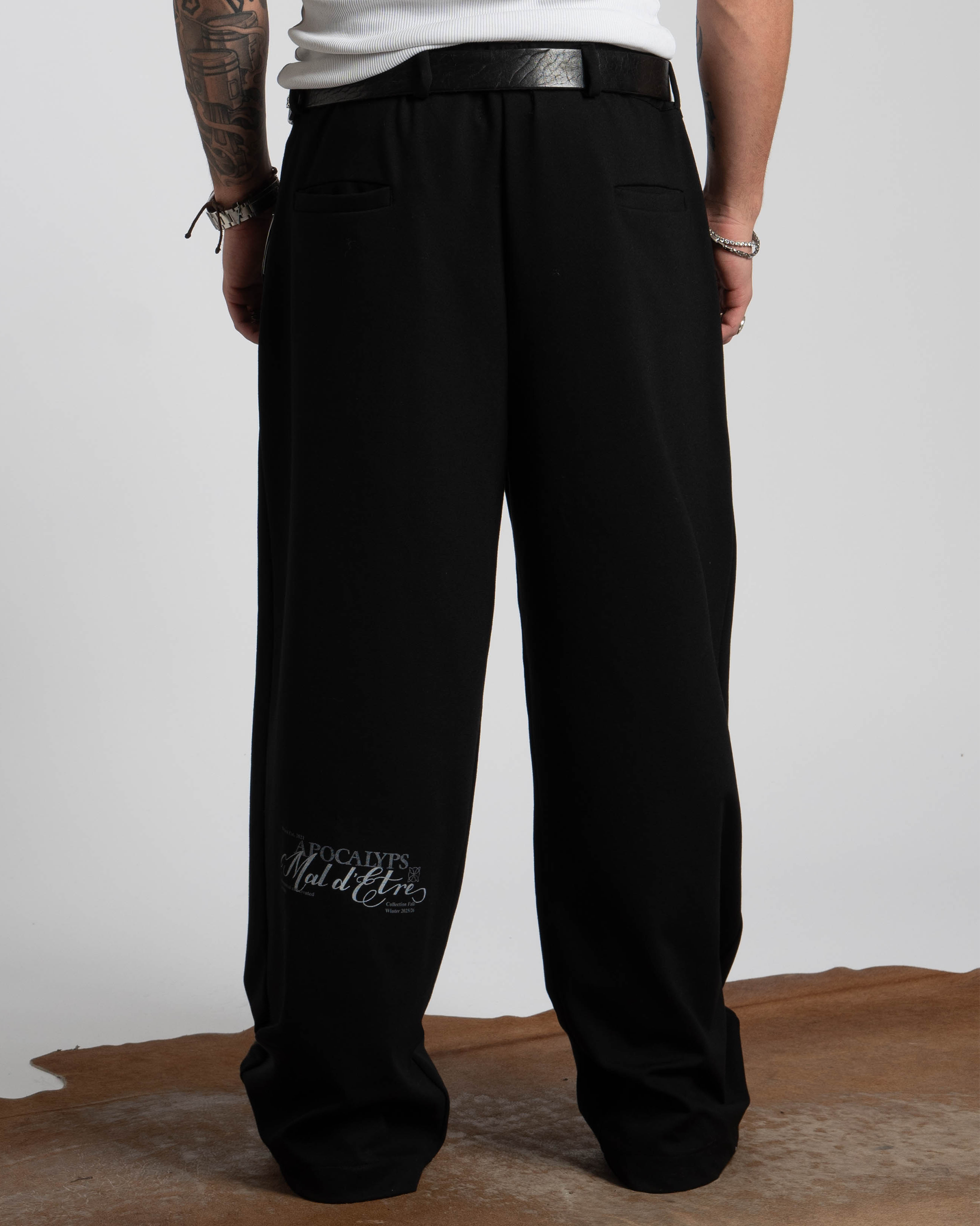 Mal d’être “Fardeau” — Pantaloni Sartoriali in 100% Cotone Punto Milano Neri