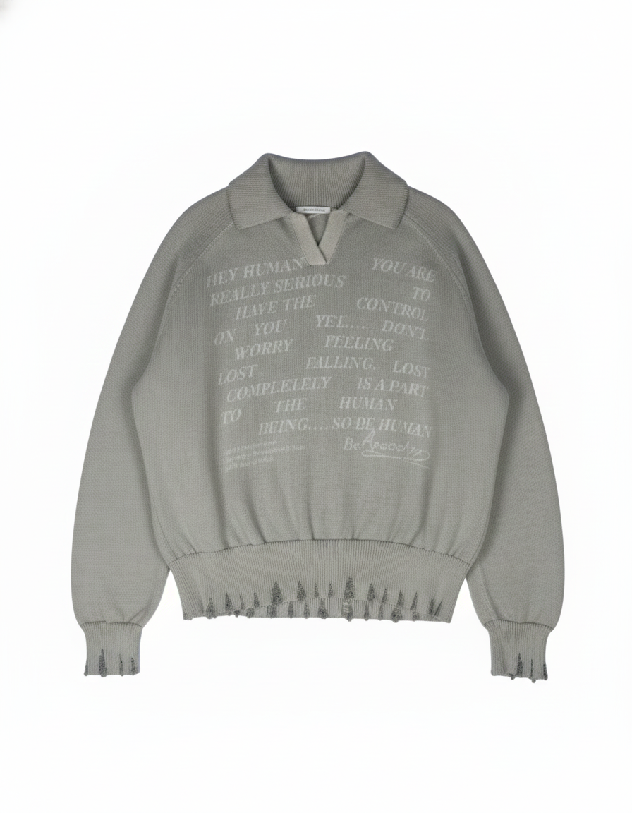 Mal d’être “Reminiscence” — Maglione Finezza 7 con Polo Collar Grigio Perla
