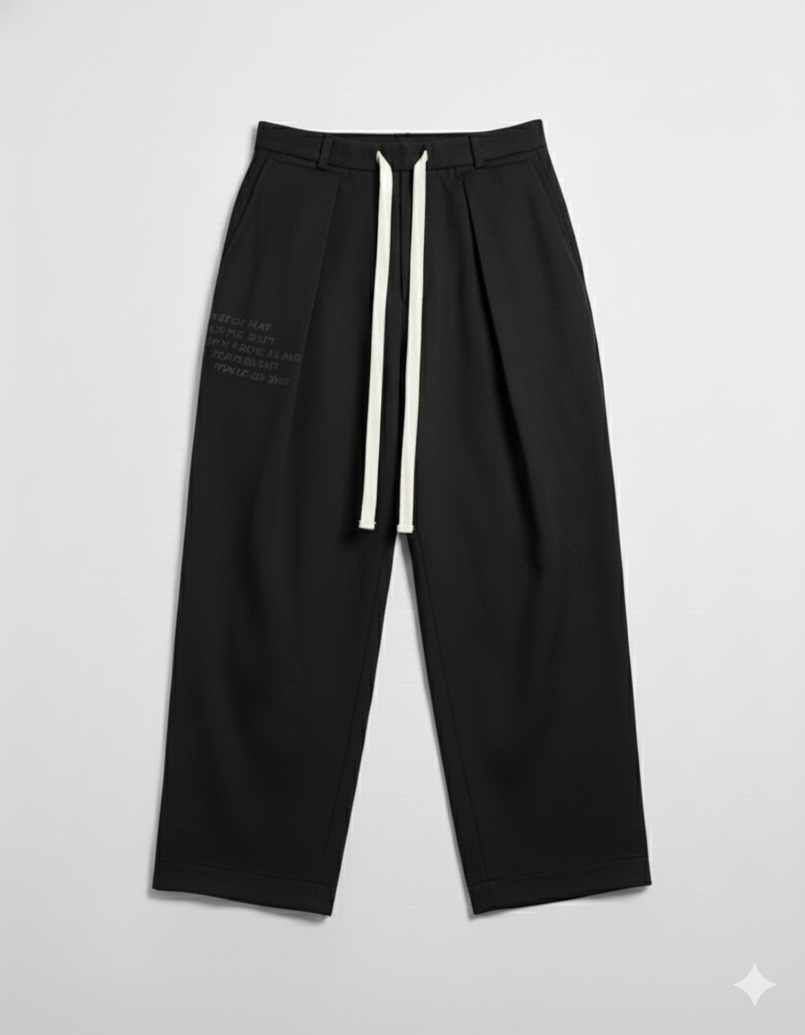 Mal d’être “Fardeau” — Pantaloni Sartoriali in 100% Cotone Punto Milano Neri