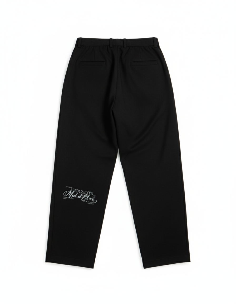 Mal d’être “Fardeau” — Pantaloni Sartoriali in 100% Cotone Punto Milano Neri